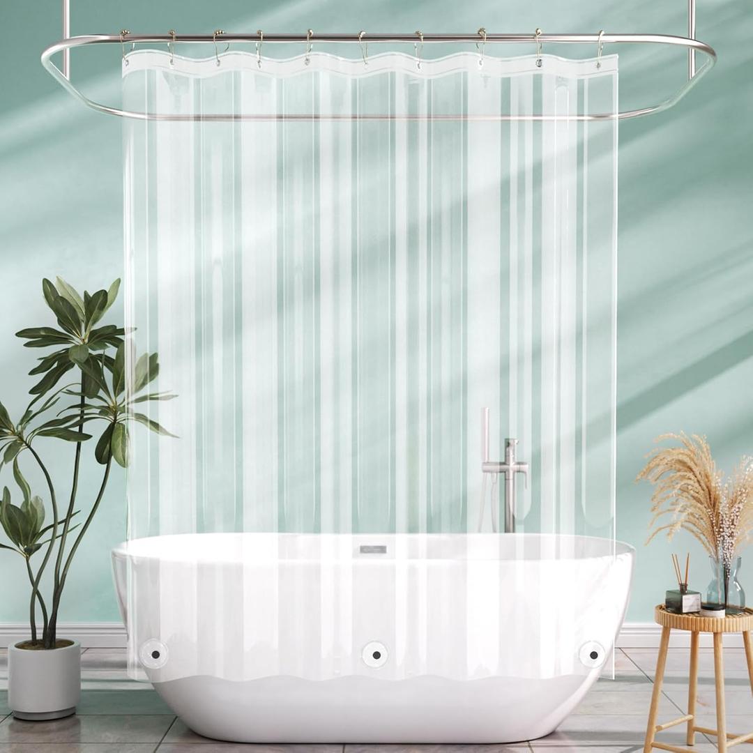 AmazerBath Camper Shower Curtain Liner 60x64, Clear Shower Curtain Liner, Waterproof Plastic Shower Liner, Cute Lightweight PEVA Shower Curtain with 3 Magnets and 10 Rustproof Metal Grommets