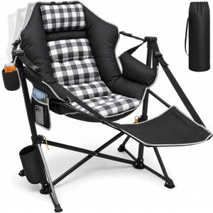 Hammock Camping Chair with Footrest, Thick Padded Cushion, 500 lbs
Heavy Duty Oversized Portable Rocking Chair, Folding Recliner Camp Chair with Cup Holder & Pillow for Beach, Patio, Lawn