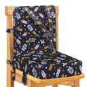 Toddler Booster Seat for Dining Table, Adjustable Safety Buckle Child Booster Seat with Backrest, PU Waterproof Easy Cleaning Portable Booster Cushion (Black)