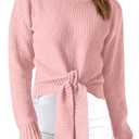 Okiwam Women's Long Sleeve Cropped Sweaters Casual Knit Pullover Tie Front Crew Neck Fall Outfits Spring Fashion Clothes 2026, Large