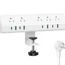 Jgstkcity Desk Clamp Power Strip,45W Fast Charging Station,4 USB-C,4 USB-A,Desk Mount Surge Protector,1875W Extension Cord with Multiple Outlets,ETL Listed,for Home Office Dorm Room,White,6 FT