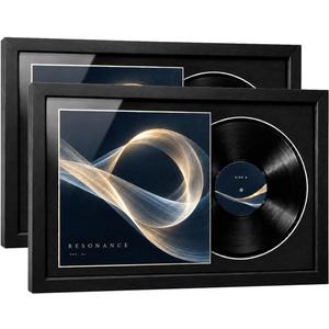 Vinyl Record Display Frame 16x23 Black Wooden for 12x12 LP 2PC