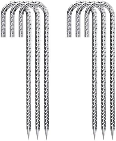 Rebar Stakes 12 Inch Galvanized, J Hook Rebar Stakes 6 Pack Ground Anchors for Tent Heavy Duty for Plants Anti-Rust Landscape Fabric Artificial Turf