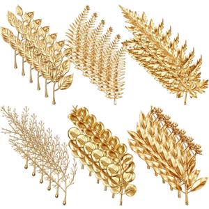 Riceshoot 36 Pcs Gold Leaves Artificial Flowers Mini Faux Gold Plants Foliage Stems Fake Eucalyptus Cedar Fern Peony Honeysuckle Leaves for Wedding Table Centerpieces Vase Picks Home Decoration