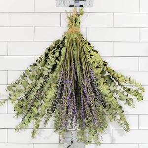120 PCS Dried Eucalyptus Stems & Lavender Flowers Bundle for Shower, 17'' Natural Real Live Eucalyptus Leaves Greenery Stems & Aromatic Lavender Shower Plant,Gift for Mother,Fragrance, Decor