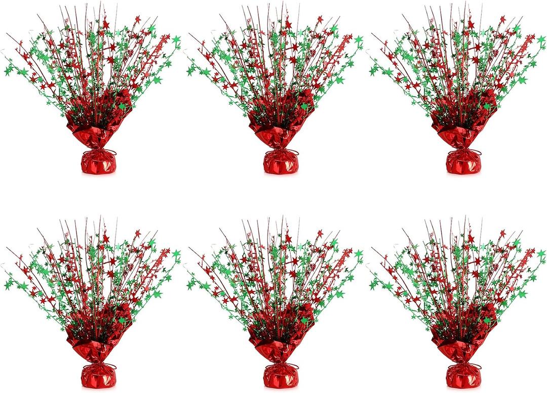 6 Pack Metallic Foil Spary Centerpieces for Tables, Red Green Centerpieces for Tables Decorations, Star Brust Table Centerpieces for Birthday Graduation Wedding Baby Shower Party