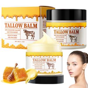 2PCS Tallow and Honey Balm, Tallow Balm, Premium Beef Tallow and Wild Honey, Balm for Skin Hydration Tallow Face Moisturizer for All Skin Types 60g / 2.12oz