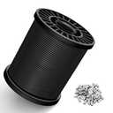 Black Vinyl Coated Wire Rope 1/16", 200FT 304 Stainless Steel Cable with 60PCS Aluminum Crimping Loop Sleeves for String Light Cable, Clotheslines, Trellis and Light Picuture Hanging