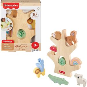 Fisher-Price Wood Stacking Toy Balance Tree, 10 Wooden Pieces for Developmental Play Preschool Kids Ages 3+ Years, 1-pack