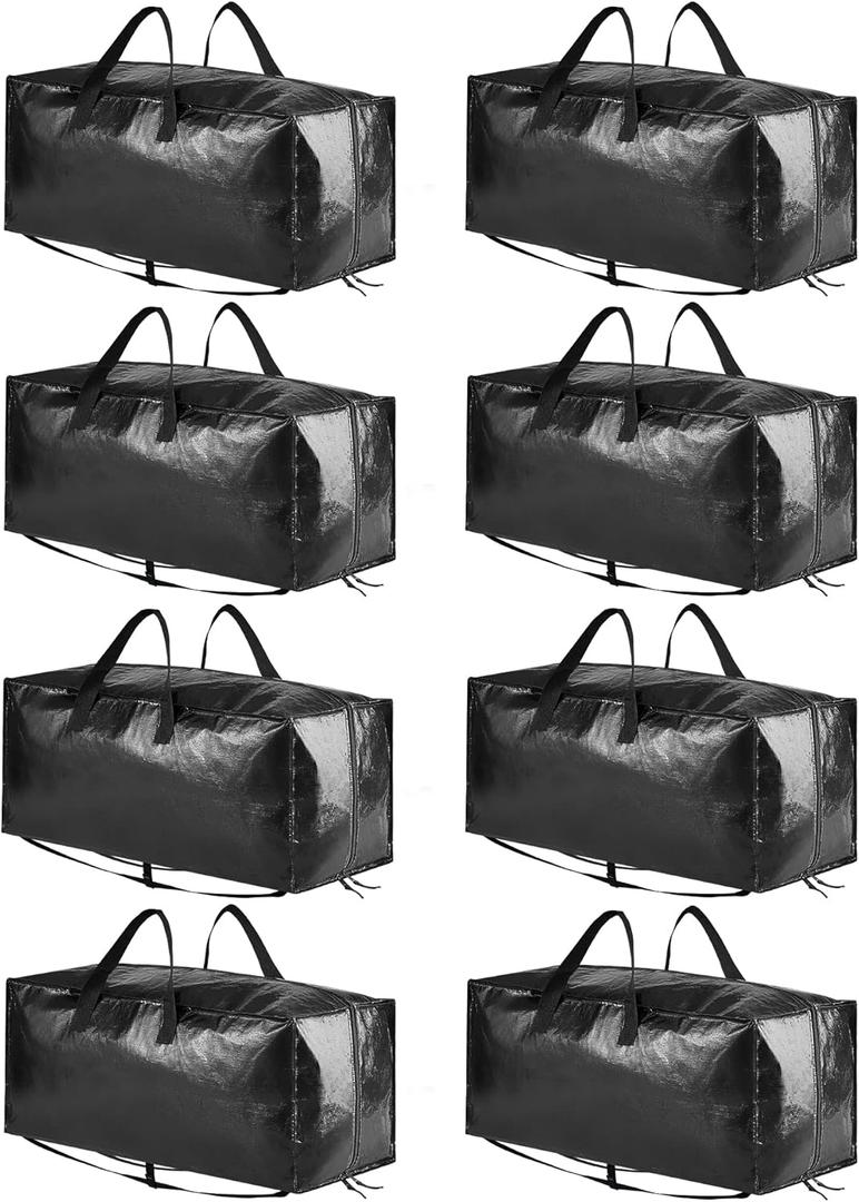 SpaceAid Heavy Duty Moving Bags 8 Pack, Large Storage Totes Bins with Backpack Straps, Strong Handles & Zippers, Packing Moving Boxes Supplies, College Dorm Room Essentials, Black