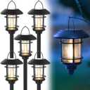 Dynaming 6 Pack Dual Use Solar Path Lights Outdoor, Hanging Lantern Solar Garden Lights with Edison Bulb, Landscape Lighting, Waterproof & Auto On/Off for Patio Pathway Walkway Driveway, Warm White (Black)