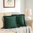 GIGIZAZA Army Green Decorative Throw Pillow Covers, 18x18 Velvet Ruffle Cushion Pillow Covers for Sofa Couch Set of 2