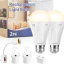 2 Pack Rechargeable Light Bulbs,Battery Backup Light Bulb for Emergency UseA19 E26 Emergency Light Bulbs for Power Outage 9W 3000K Warm Self-Charging Bulb for Hurricane Outdoor Camping Hiking