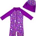 upandfast Baby/Toddler Swimsuit UPF 50+ Sun Protection One Piece Zipper Bathing Suit with Sun Hat Infant Beach Swimwear (Purple)