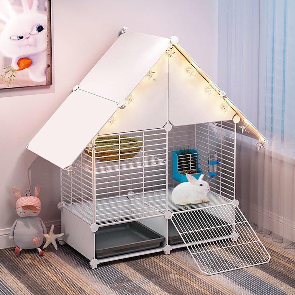 Choowin 2-Story Small Rabbit Cage Bunny Hutch Guinea Pig Cage Small Animals Cage, Metal Wire Netting Villa with Pull-Out Tray, Indoor Habitat Cage for Ferret Chinchilla Hedgehog, White