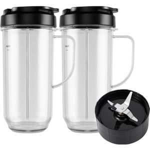 3-piece Magic Bullet Blender Cups, Tall 22oz Cup with Flip-Top To-Go Lid, Cross Blade, Blender Replacement Parts, Mug with Handle Compatible with Magic Bullet 250w MB1001