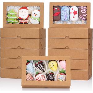 50PCS 8x5x2 Inch Bakery Boxes with Window for Chocolate Covered Strawberries, Cookies, Cakesickle, Brownies, Donut & More