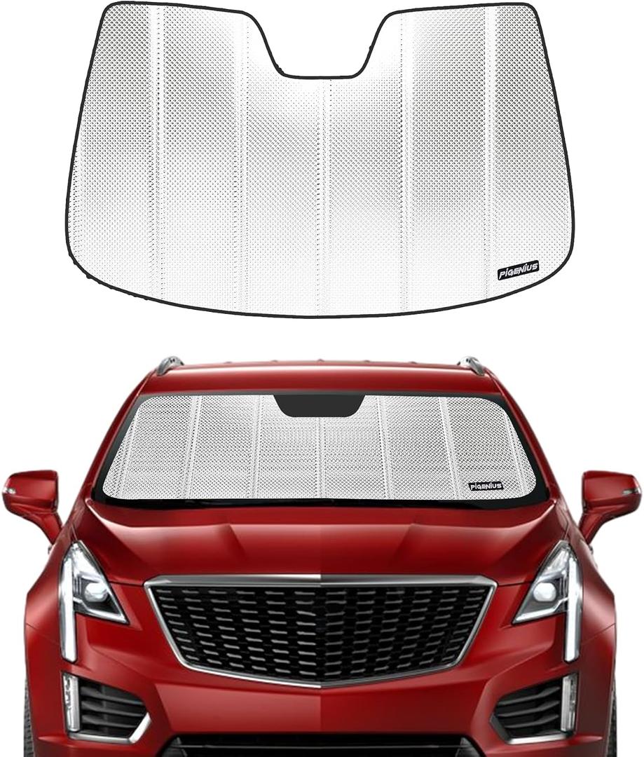 Pigenius Windshield Sun Shade for Cadillac XT5 2017-2026. Reflective Aluminum Film Front Window Sunshade - BLAZBLOCK