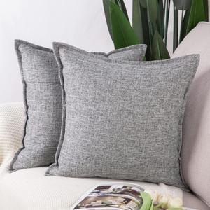MADIZZ Set of 2 Linen Throw Pillow Covers 18x18 Inch Grey Soft Decorative Cushion Cover for Sofa Bedroom Pillow Shell