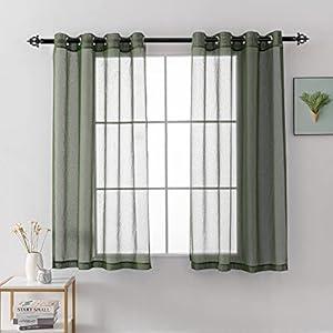 HUTO Midnight Green Sheer Curtains for Small Windows 54 Inch Length Faux Linen Voile Drapes Window Treatment Grommet Curtain Panels for Bedroom/ Loft/ Living Room 52x45 Inches 2 Panels Dark Green