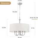 19" Brushed Nickel Drum Shade Chandelier, 5-Light Modern Round Chandelier with White Linen Fabric Shade, Adjustable Hanging Pendant Light for Dining Room, Living Room, Kitchen Island, Bedroom, Foyer