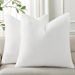 Pallene Faux Fur Plush Throw Pillow Covers 18x18 Set of 2, Soft Fluffy Couch Pillow Covers for Living Room, White