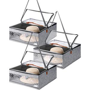 Kigley 3 Pcs Hat Storage Boxes, Hat Travel Case, Hats Organizer with Lids Cowboy Hat Holder for Baseball Caps Collapsible Foldable Stackable Hat Box for Men Women Home Closet, Grey