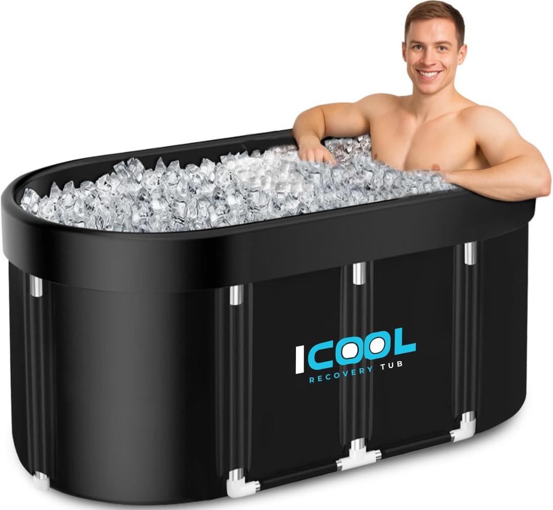 iCool Oval Ice Bath Tub | 130 Gal XL Large Highly Insulated Portable Cold Plunge Tub | Foldable & Inflatable Full-Body Cold Tub for Athletes Recovery at Home, Outdoors, Gym Use | Designed in the US