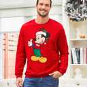 Disney family matching sweatshirt Stitch Mickey Spiderman print long sleeve winter Christmas mom dad kids loose fit red (Red, M)