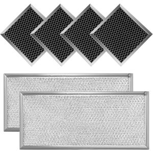 Fits for Whirlpool W10208631A Microwave Grease Filter - Approx 13" x 6" (2-Pack) & 8206230A Microwave Charcoal Filter by AMI PARTS (4-Pack)