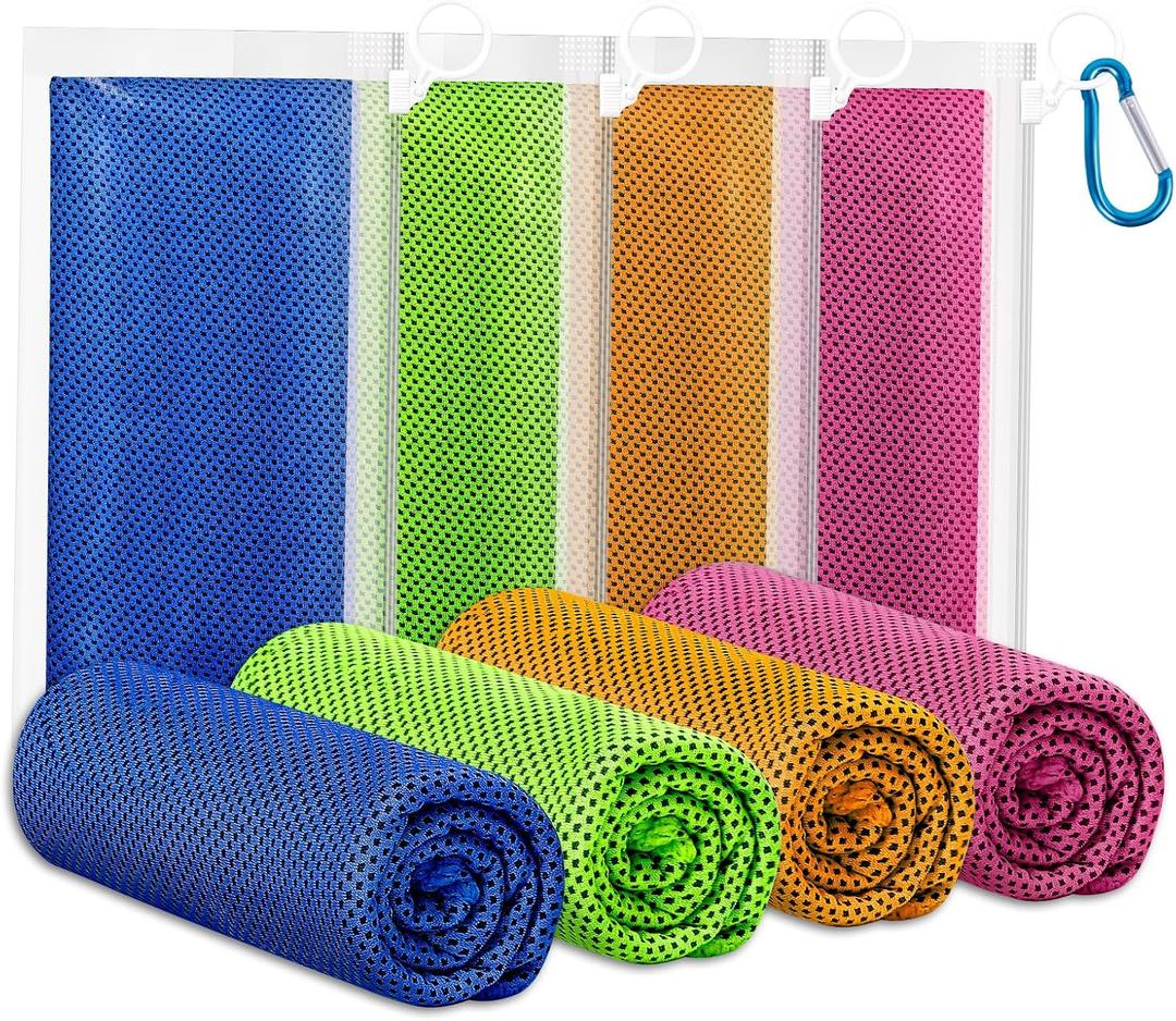 Fivali Cooling Towels for Neck and Face: 4 Pack Cooling Neck Wraps Chilly Sweat Towels for Gym Sports Workout, Green 40"x12" (Royalblue+green+orange+ Rose Red)