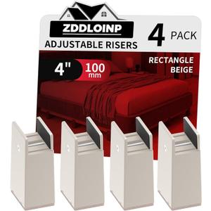 Bed Risers with Adjustable Screw Clamp, Fits Thickness of Furniture Frame from 0 to 1.5 Inch, Elevation in Heights 4" Heavy Duty Risers for Table Cabinet Dresser Support up to 5000lbs (4Pack, Beige)