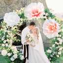 Havawish 3pcs Giant Flowers for Wedding Backdrop, Large 3D Gauze Artificial Flower Decorations for Wedding Ceremony Reception, Bridal Shower, Baby Shower, Photo Booth Party Decor, White, Orange, Pink