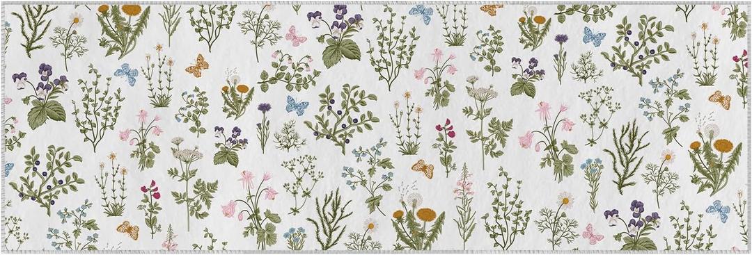 Artoid Mode Wild Floral Antique Herbs Runner Rug, Spring Fall Home Decor Low-Profile Non-Slip Washable Area Rug for Entryway Bedroom Living Room Laundry Room Indoor 2x6 Feet