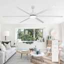 100" Industrial Ceiling Fan with Lights, Large Ceiling Fans with Remote 6 Reversible Aluminum Blades DC Motor 3CCT, Indoor Outdoor Commercial Ceiling Fan for Garage Shop Patio, White