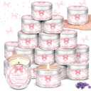 MTLEE 24 Pcs Bow Baby Shower Party Favors Candles Lavender Scented Baby Shower Favors for Guests Rustic Tealights Candles Gender Reveal Return Gifts (4 oz, Pink)