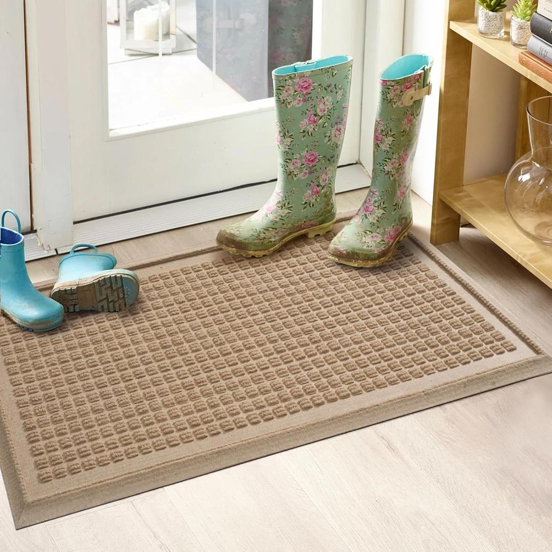 Boot Tray for Entryway, Non-Slip Shoe Tray Drying Mat, Waterproof Boot Mat for Muddy Boots, Heavy Duty Shoe Storage Trays, Indoor/Outdoor Use, 16x30 inches, Beige