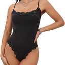 Lace Body Suit Square Neck Tops for Women Sleeveless Spaghetti Strap Tank Top Bodysuits for Women Sexy Jumpsuit, Size: XS