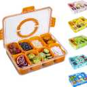 Divided Snack Serving Tray with Lid and Handle Travel Snackle Charcuterie Container Portable Storage Organizer for Candy, Fruits, Nuts, Snacks, Party, Picnic (1pack, Orange)