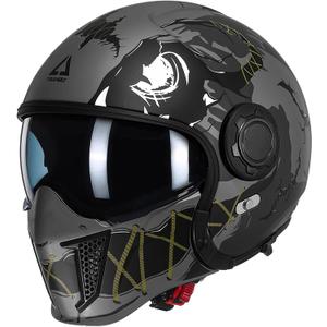 TRIANGLE Full Face Motorcycle Helmets,Off-Road Motocross Helmet for Men & Women,Dual Visor with Internal Tinted Sunshield,Open Face 3/4 Adult Racing Helmet DOT Approved (L)