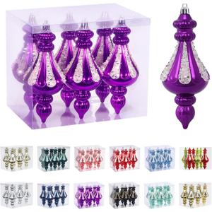 RoseCraft Christmas Ornaments Set, 5.9Inch Plastic Shatterproof Christmas Ball Hanging Ornaments for Xmas Tree Decorations, for Indoor Home Thanksgiving Halloween Party Decor - 6Pcs / Purple.