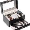 ProCase Men's 3-Slot Watch Display Case with Drawer, Black