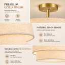 AUQUEE 16.5" Semi Flush Mount Ceiling Light, 3-Light Gold Ceiling Light Fixture with Linen Fabric Shade, Double Drum Modern Close to Ceiling Light for Bedroom, Hallway, Kitchen, Entryway, Dining Room