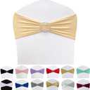 Maiangel Spandex Chair Sashes Bands 100PCS Stretch Chair Ties Bows with Buckle Slider for Wedding Party Banquet Decoration (Champagne) And White Chair Covers 100PCS