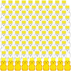 Patelai 120 Pcs Plastic Honey Bear Bottle Bear Shape Clear Honey Containers Empty Dispenser with Yellow Lid Jars Cup to Store Dispense Holiday Baby Shower Gifts(150ml/6oz)