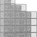 Foluck Shoe Storage Box, 15 Pack Clear Plastic Stackable Shoe Organizer for Closet, Interlocking Design Shoe Container Bins for Sneakers, Foldable Shoe Rack with Lids, Gray