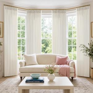 Natural Pinch Pleat Linen Curtains 108 Inches Long 4 Panels Set Ivory Cream, 40"W x 108"L