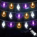 Halloween Lights Decor, 16 FT 30 LED 3D Pumpkin Bat Ghost Battery Operated String Lights with Timer - 8 Lighting Modes Fairy Lights for Home Door Porch Indoor Outdoor Party Decorations