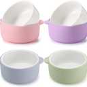 Domensi 4 Sets Kids Porcelain Bowls with Removable Silicone Sleeve 2-in-1 Porcelain Toddler Bowls Microwave Dishwasher Safe Cereal Snack Soup Dishes for Baby Children Feeding Supplies (Macaron Colors)