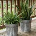 vensovo 12 Inches Silver Metal Rustic Plant Pots - 3 Pcs Large Galvanized Planters with Drain Hole and Rubber Plug, Rustproof Tin Bucket Flowerpot for Indoor Plants Farmhouse Vintage Style for Decor